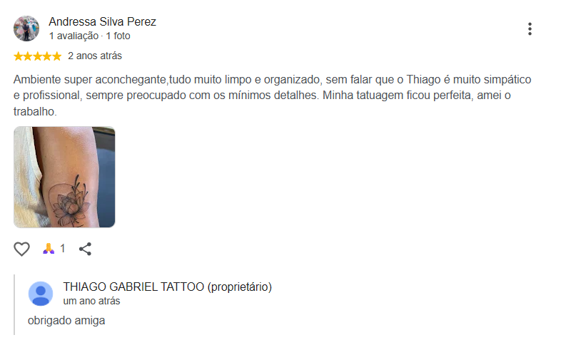 Avaliação de Andressa Silva Perez elogiando ambiente, limpeza, profissionalismo e resultado