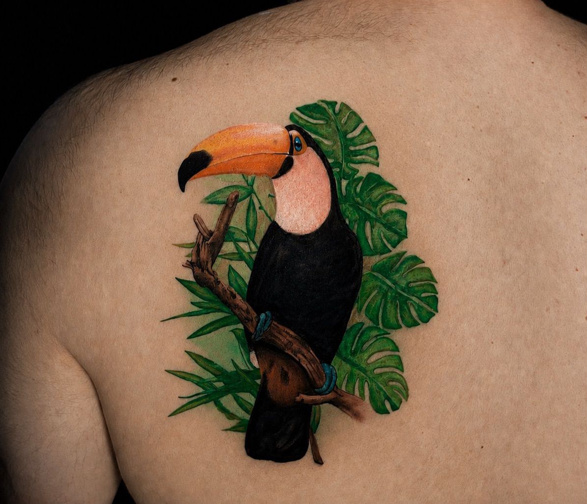 Tatuagem realista em braço com composição mitológica